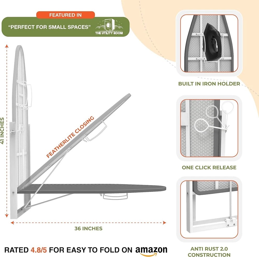 Wall Mounted Ironing Board with Iron Holder, 36.2" X 12.2" Compact Mount Fold do