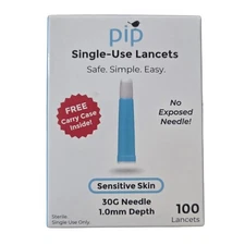 Pip Single-Use Lancets Sensitive Skin 30G 1.0mm Depth 100 Count Exp 05/29