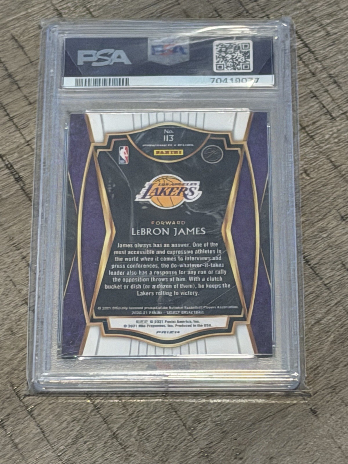 2020 Select Premier Level LeBron James #113 Red White Orange Flash Prizm PSA 9 view 2
