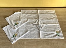Set Of 2 White Cotton Placemats With Matching Napkins Flower Embroidery Spring