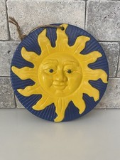 Hand-painted Ceramic Sun Face Wall Hang Plaque Celestial Home Decor Art Pottery