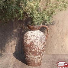 Handmade Ceramic Flower Vase W/ Handle Rustic Terracotta Home Decor Accent New