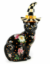 MACKENZIE CHILDS HALLOWEEN BLACK FLOWER MARKET CAT COURTLY CHECK WITCH HAT NEW