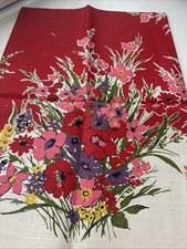 MCM 60- 70 Floral Linen Tablecloth. 68 x 50 .See pics.