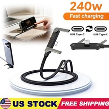 5FT 240W Braided Fast Charging Cord USB C Charger Cable  Invisible Phone Stand