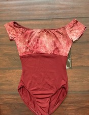 NWT Motionwear Small Adult Maroon w Pink White Cap Sleeve Ballet Dance Leotard