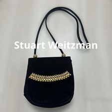 Stuart Weitzmanm Shoulder Bag Purse Velour in Black USED Good Condition From JPN