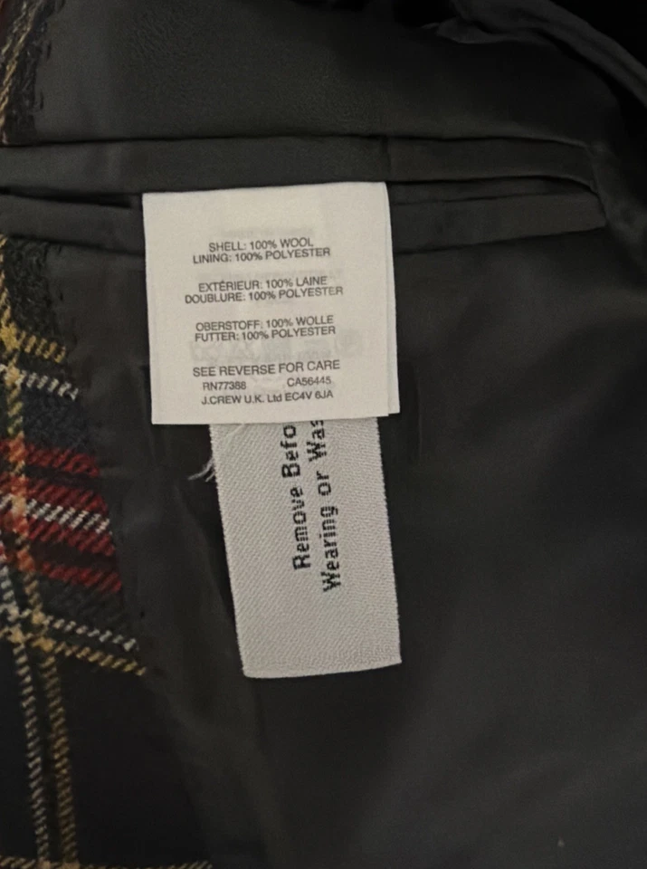 Шерстяная клетчатая куртка-блейзер CREWCUTS для мальчиков Ludlow размер 7 черная красно-зеленая праздничная - Изображение 4 из 4