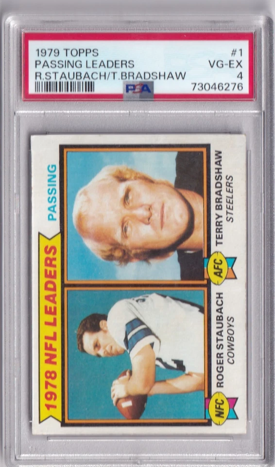 1979 Topps #1 Passing Leaders/Roger Staubach/Terry Bradshaw Graded PSA 4 VG-EX - Image 2 of 3