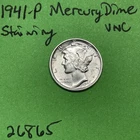 1941-P Mercury Dime 10c Uncirculated Staining US Coin See Pictures