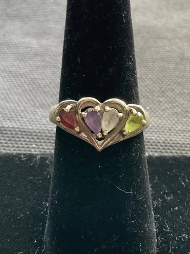 Vintage 925 sterling silver multi-gemstone heart ring size 7.25