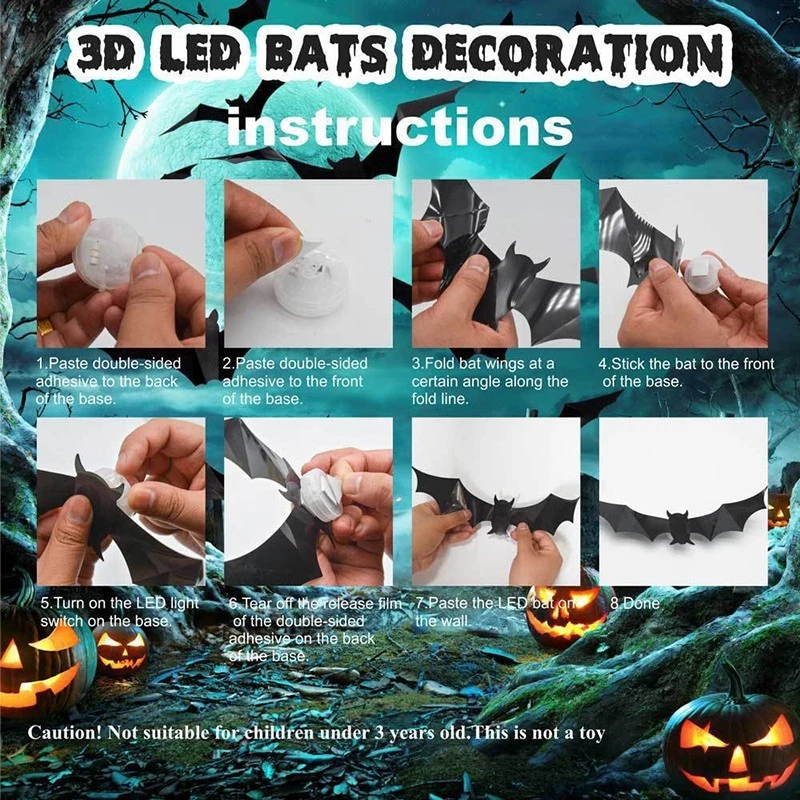 3D Bat Stickers Bat Stickers Set Halloween Party Setup Easy Installation Removal - Image 3 of 4