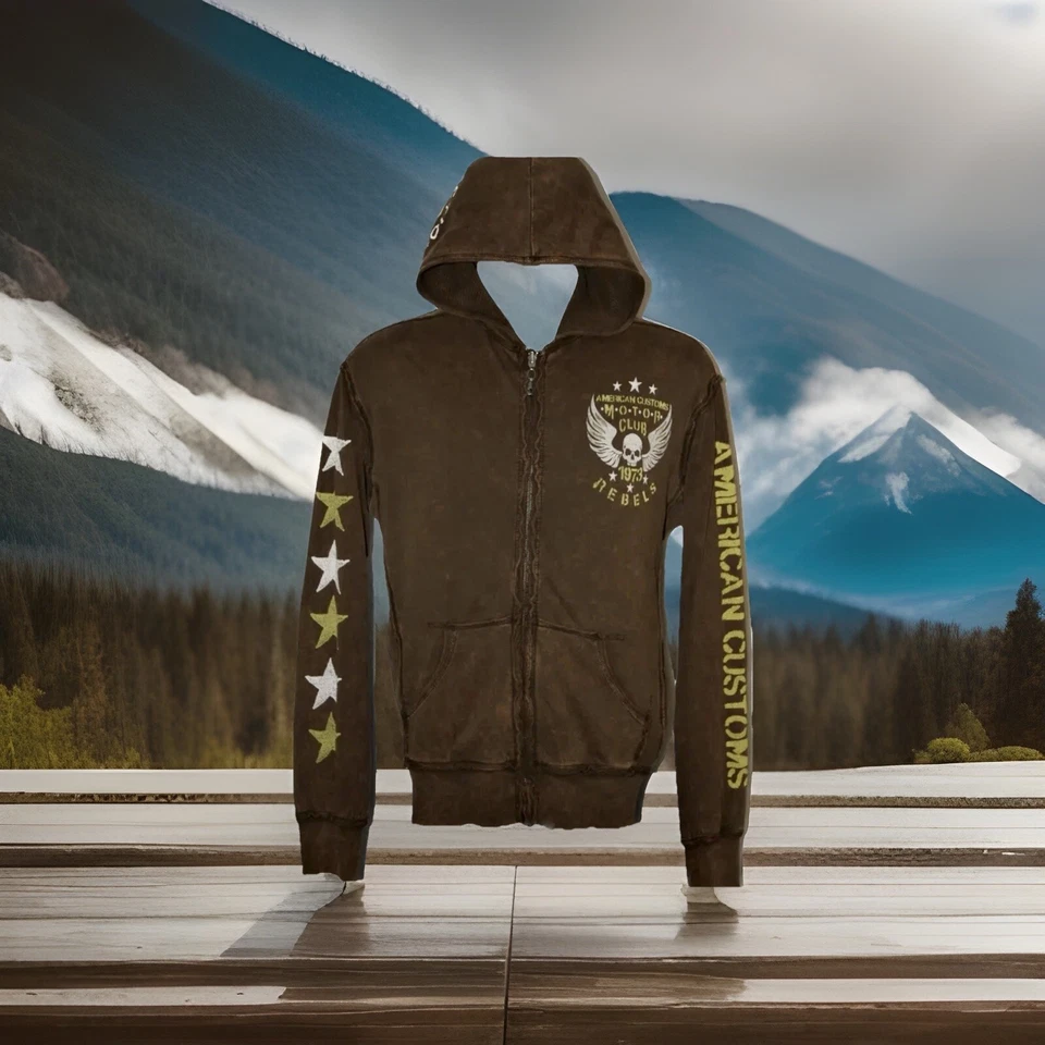 AFFLICTION АМЕРИКАНСКАЯ ТАМОЖНЯ МОТОКЛУБ РЕВЕРСИВНЫЙ КУРТКА С КАПЮШОНОМ РАЗМЕР L - Изображение 2 из 4