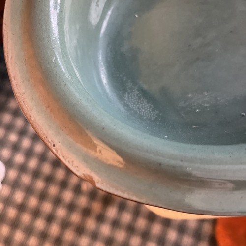 VTG California Pottery Serving Dish Bowl - Brown outside Aqua inside - Picture 3 of 4