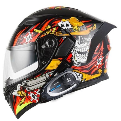 DOT Motorcycle Helmet Built-in Bluetooth Camera Intercom Flip-UP dual len helmet