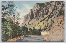 Hoback Canyon Highway US 187 Jackson Hole Wyoming Grand Teton Linen Postcard