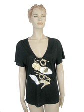 Halston Heritage Women's Modal Gold and White Shoe Print  T-Shirt Size L