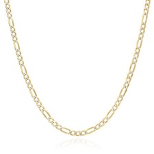 14K Gold Over Silver 2.7mm Diamond-Cut Figaro Chain Solid Links 16"-30"