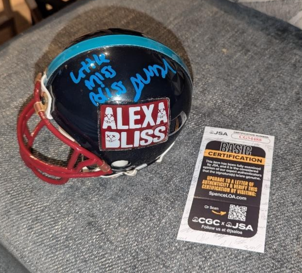 charlotte flair football helmet ALEXA BLISS Autographed Signed Charlotte Flair WWE LITTLE MISS BLISS MINI  HELMET WITH JSA COA