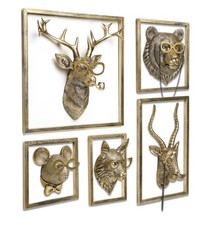 Decoración de pared con cabezas de animales (5 piezas, incluye marco de metal) esculturas de animales de resina...