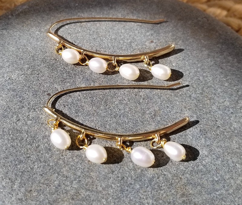 LG White 5mm Freshwater Pearl Earrings on Gold Tone Metal Boomerang Earrings Gif