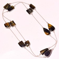 Iron Tiger's Eye Gemstone Handmade Fashion Chain Jewelry Necklace 36" SR 2436