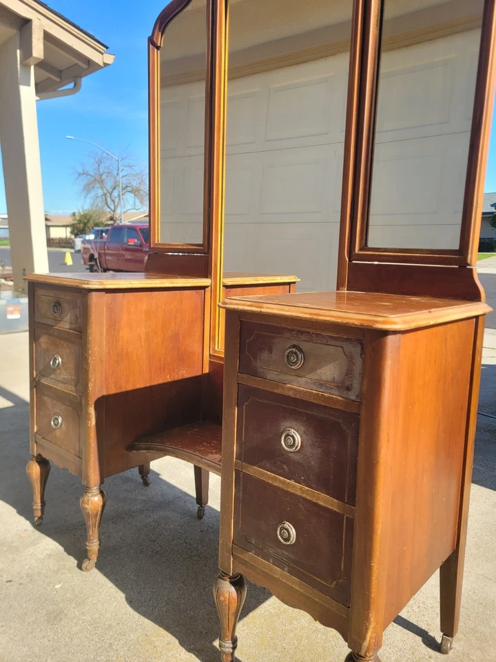 Tocador tocador antiguo vintage de madera de 1900, The Mengel Company  Foto 3 de 4