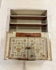 Vintage Tin Toy Kitchen Cabinet with Floral Design, Shelves, and Drawer