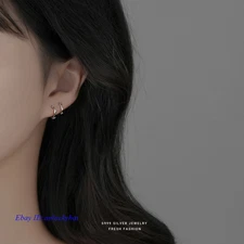 Moebius Strip Loops Stud Earrings Women Pure 999 Sterling Silver Jewelry Gift