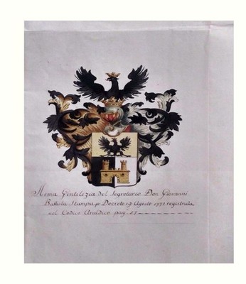 1771 Original Heraldik Wappen Familie Soncino Druck Miniatur Aquarell