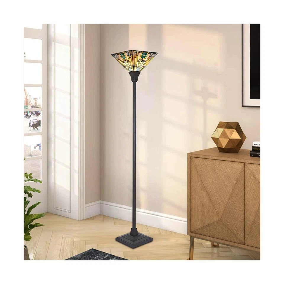 Lámpara de pie Tiffany Torchiere, luz de pie de vitral de 70" de alto, estilo antiguo... Foto 4 de 4