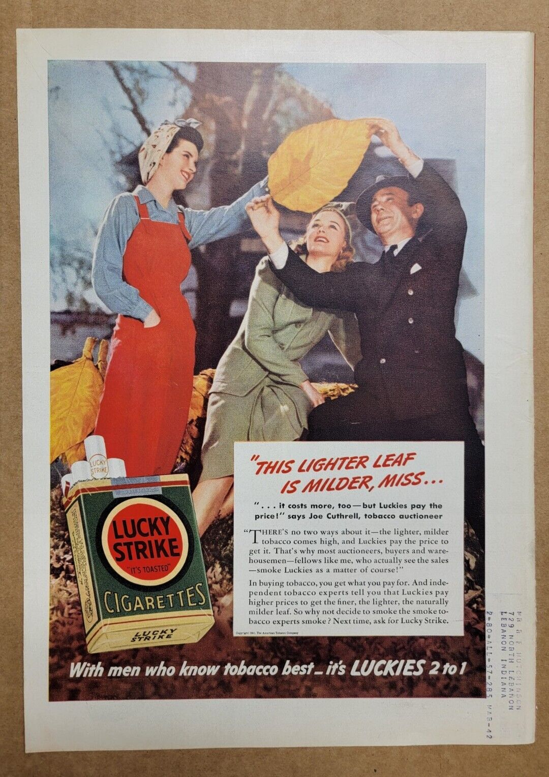 1941 Vintage ad Lucky Strike Cigarettes Tobacco Large Leaf Green