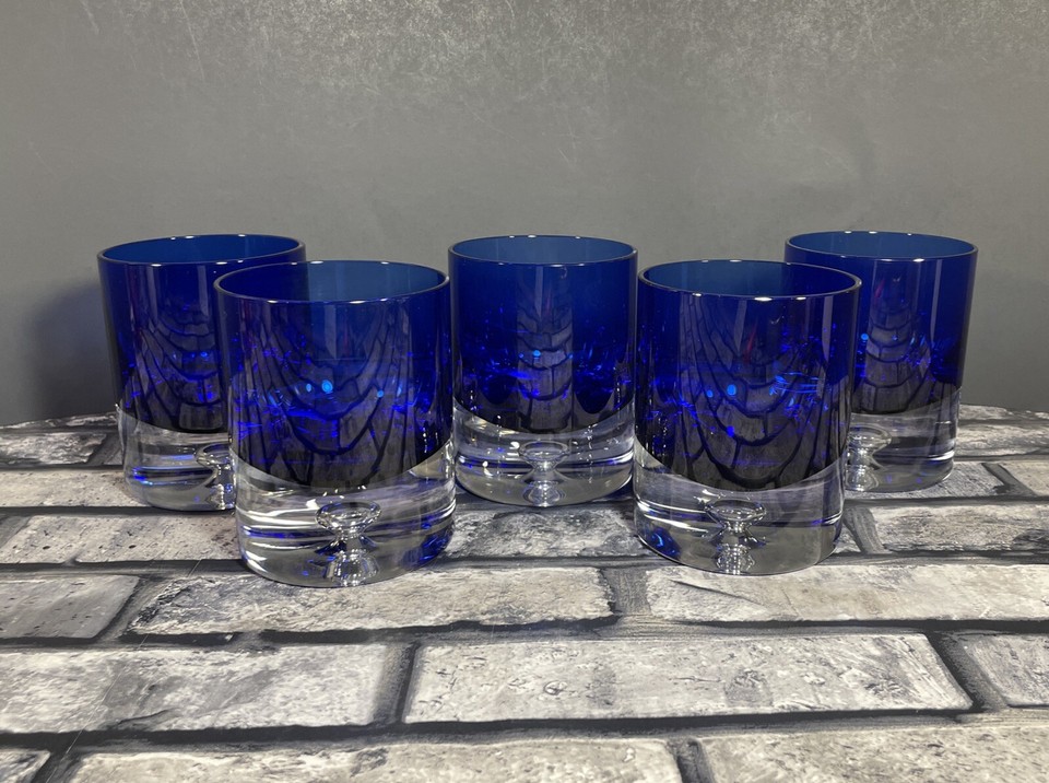 Block Crystal Stockholm Cobalt Old Fashioned Rocks Glass Bubble Base ...