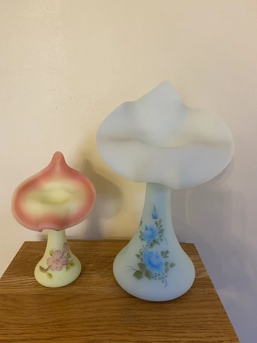 FENTON Blue Roses On Blue Satin DOGWOOD  BURMESE  TULIP JACK IN THE PULPIT VASE