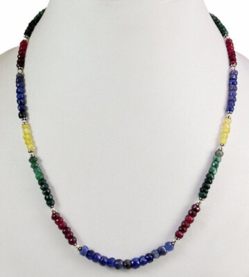 Collier Perles Saphir Naturel Multicolore – 18 Pouces, Pierres Facettées, Inde