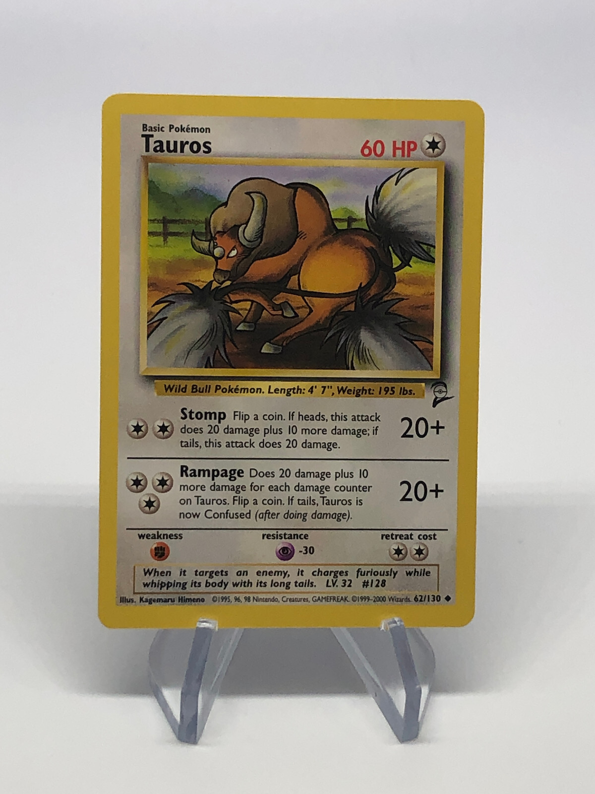 Tauros  62/130 - Uncommon - Vintage 2000 English Base Set 2 Pokemon Card - LP