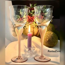 Mikasa Coral / Pink Sea Mist Wine Glasses 2 Vintage Frosted Stem Wine Glasses