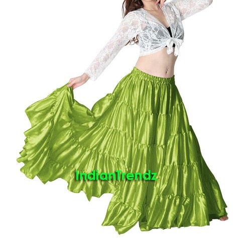 Satin 6 Yard 5 Tiered Gypsy Skirt Belly Dance Tribal Ruffle Costume Flamenco - Picture 31 of 31