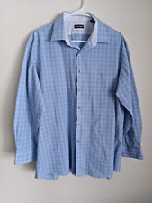 VAN HEUSEN Air Stretch Men's Blue Plaid Long Sleeve Dress Shirt 17 1/2