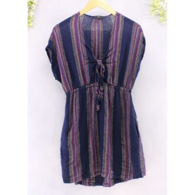 knee length dresses for ladies HINSON WU - AILEEN SHORT LEEVE LINEN DRESS IN MULTI STRIPE main image 1