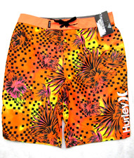 Hurley Boy's Youth Orange 4 Way Stretch Print Swimming Board Shorts 29" x 9"
