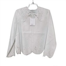 Other Stories White Eyelet Long Sleeve Collared Blouse Size 8 NWT