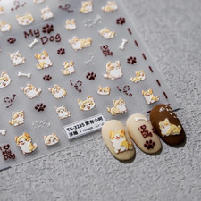 5D Corgi Nail Decal, Puppy Nail Art Stickers, Cute Dog Embossed Nail Stickers (4