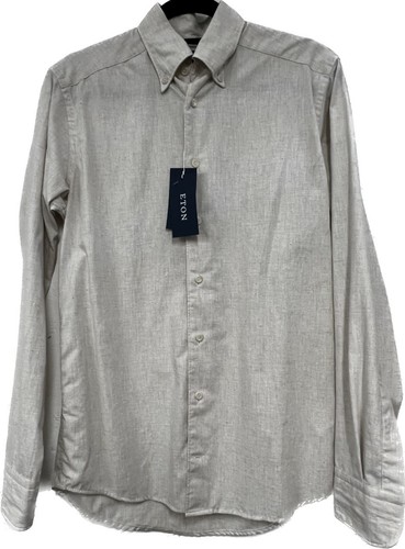 ETON Shirt Beige Slim Fit Cotton Size Small AR 147