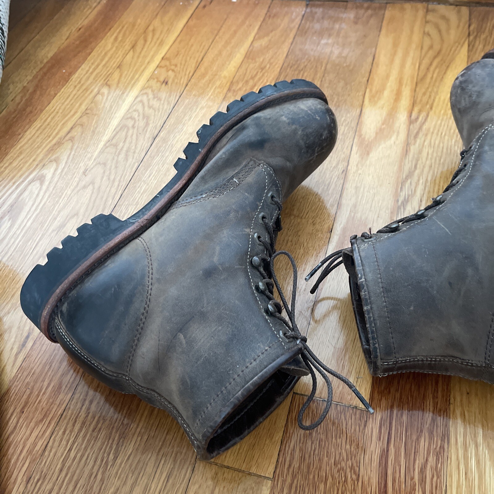 USA VINTAGE CHIPPEWA BROWN LEATHER LACE UP STEEL TOE WORK BOOTS 11.5D