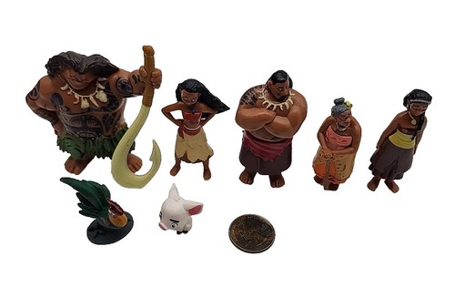 Disney Moana Lot Of 7 PVC Cake Toppers Playset 1" To 3" Figurines Maui + - Picture 2 of 10