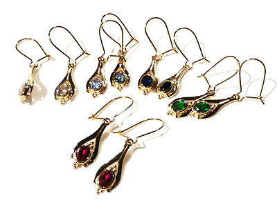 Boucles D'oreilles Dormeuses Plaqué Or 18 Carats - Choix De Couleurs (émeraude, Saphir...)