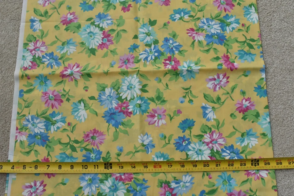 34" Long, Vintage, Pink & Blue Floral on Yellow Polished Cotton, Kesslers, P3137 - Image 3 of 4