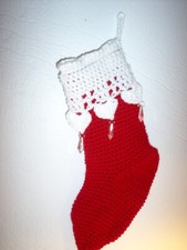 Hand crocheted Chr. stocking Victorian with jewels ..rose/tan16" #3a