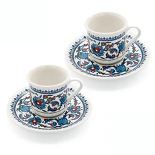 Turkish Coffee Cups Set of 2 with Saucers and Cup Holder Ceramic Espresso Cup...